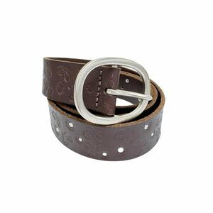 Lucky Brand Women's Brown Leather Embossed Paisley Studded Belt NWT